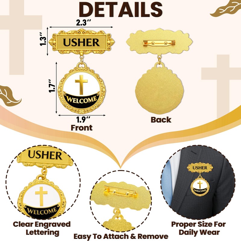 luck sea 8 Pack Church Usher Badges with Pin Back
