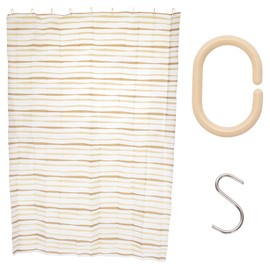 Strix Design QB-157D Shower Curtain, Waterproof, Border Pattern, 53.1 x 70.9 inches (135 x 180 cm), Includes Hooks, For Room Dividers, S, C, Easy Installation, Unit Bath, Bathroom