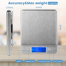 Digital Food Kitchen Scale, 500g 0.01g Mini Precision Gram Scale with 2 Trays, Multifunctional Scale for Cooking, LCD Display, 6 Units(g, oz, ozt, DWT, ct, gn)