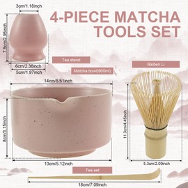 4Pcs Matcha Whisk Set, Japanese Matcha Tea Set,Ceramic Matcha Bowl Matcha Whisk Holder Bamboo Matcha Whisk and Bamboo Scoop Handcrafted Matcha Kit for Traditional Japanese Tea (G)