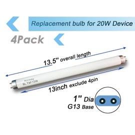 Accway 13'' BL T8 F10W Replacement Bulbs for Liba, Aspectek Black Blue Lighting Tube,10Watt Linear F10T8/BL Fluorescent Lamps for 20W Electric Machine Light,4pack