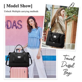 BJLFS Weekender Bag for Women Travel Duffel Bag with Shoes Compartment Lightweight Carry on Luggage Bag for Airplanes Overnight Duffle Bag Waterproof Beach Bag Sports Gym Tote A19