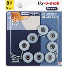 fix-o-moll Universal PTFE, 22 mm Rubber Castor Bolt 8 Pieces, Grey