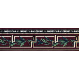 CONCORD WALLCOVERINGS ™ Leaves and Geometric Wallpaper Border Burgundy, Gold, Green, Black, White 6.75 Inches by 15 Feet TP9098B