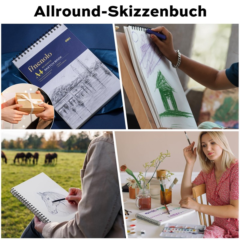 Premium A4 Hardback Sketchbook, 160 g/m² Thick Drawing Paper, 60