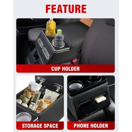 ZQULOYO Center Console Organizer with Cup Holder& Phone Holder for Car & Van & Truck Back Bench Seat Armrest Business Middle Storage Box (Black)