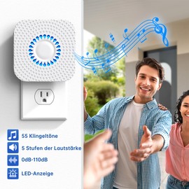 Görvitor Wireless Doorbell, 300 m Range, Wireless Bell, Outdoor Waterproof with 2 Receivers, Wireless Doorbell, Front Door, Doorbell, Wireless with 55 Melodies, 5 Volume Levels, LED Flash (White)