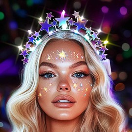 DRESBE Light Up Colorful Star Headband LED Stars Headbands Glow Party Hair Accessories for Women (Silver)
