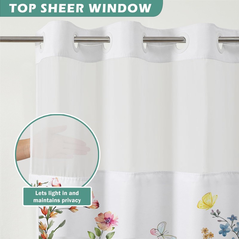 Shellspace No Hook 3 in 1 Shower Curtain with Snap