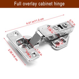 Cabinet Hinges Full Cover Hinges Standard Full Overlay Hinges Stainless Steel Straight Arm Hinges Soft-Close Mute Hinges with Matching Screws for Cupboard Wardrobe Door 2Pcs