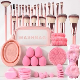 ASVEL 51 Piezas Set de Brochas de Maquillaje Profesional Completo, Rosa                                                                               