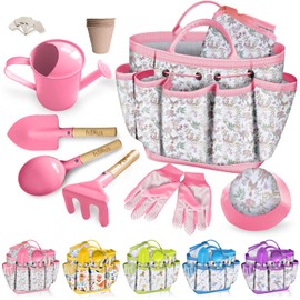 Kids Gardening Tool Set 18PCS Outdoor Toys Tote Bag Watering Can Apron Pink