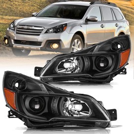 Aosky Headlight Assembly Compatible with 2010 2011 2012 2013 2014 Subaru Outback Legacy Projector Headlamp Black Housing with Amber Reflector
