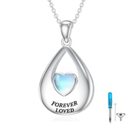 SHINYKEND 925 Sterling Silver Urn Necklaces for Ashes, Teardrop Memorial Keepsake with Funnel Filler Heart Birthstone Cremation Jewelry Dainty Memorial Gifts for Women Her Mom Grandma Sister
