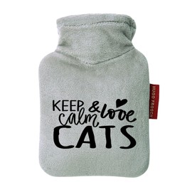 Huuraa Taschenwärmer Keep Calm and Love Cats Geschenk 0,2 Liter Grey Mini Veloursbezug Keep Calm and Geschenkidee