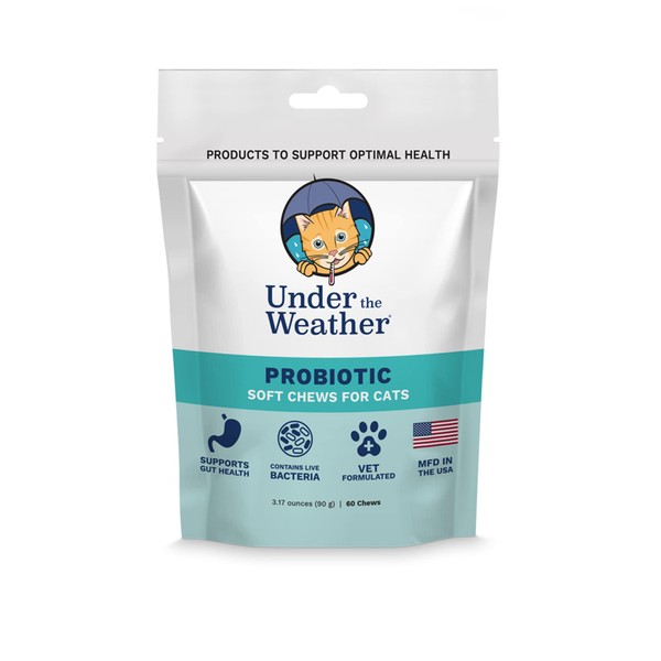 Under the Weather Pet Natural Probiotics for Cats | 60 Bite Size Soft Chews Cat Multivitamins and Treats Filled with Good Bacteria | Promotes Healthy Digestion, Appetite and Strong Immune Support