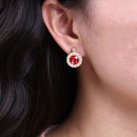 Inateannal Vintage Pearl Ruby Earrings Red Crystal Dangle Earrings Ruby Gemstone Drop Earrings Gold Pearl Circle Stud Earrings Jewelry for Women and Girls