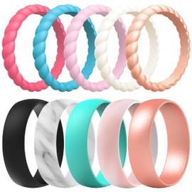 ThunderFit Silicone Wedding Bands for Women, Mixed Rubber Engagement Rings - Swivel and Round (Pack I, Size 7.5-8)
