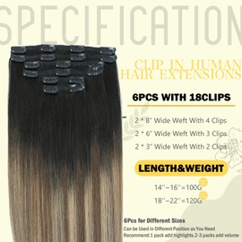 SAFIRENY Clip in Hair Extensions Real Human Hair, 20 Inch 120g,Natural Black Roots Chocolate Brown With Caramel Blonde, Clip On Hair Extensions 6pcs Per Set with 18 Clips(#1B/4/27,20")