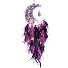 Donko Purple and Black Feather Dream Catcher, Moon Dream Catcher for Bedroom Adults, Large Dream Catchers with Crystal Tree of Life, Handcrafted Dream Catcher with Stone Pendant for Home Decoration