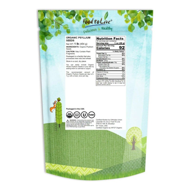 Food To Live Semillas De Psilio Orgánicas Enteras 1 Libra