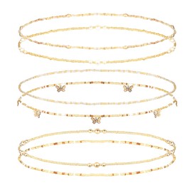 Finrezio Pack of 6 Waist Beads Belly Chain Bead Trim for Women African Waist Beads Belly Chain Beads Elastic Waist Beads Summer Body Chain Bikini Jewellery, Pearl