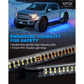 LUMENIX 2PCS 70 Inch Emergency Strobe Lights Strip LED Running Board Flexible Lights Bar Flashing Warning Hazard Safety Side Light for First Responder Vehicles Trucks Pickups Police Firefighters- Blue