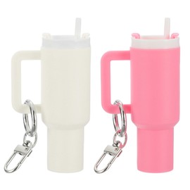 PATIKIL Mini Cup Keychain, 2 Pcs Lip Balm Holder Mini Tumbler Key Chains Cute Decor Keychain Charm for Backpack Handbag Purse, Pink, White