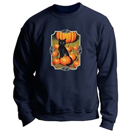 Fall Decorations for Home Black Cat in A Pumpkin Patch Premium Crewneck Sweatshirt Small Navy
