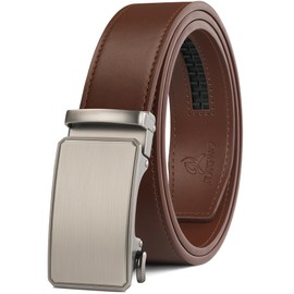 JUKMO Men's Leather Belt Ratchet Automatic Buckle 35 mm Wide Belt, Octagon - Brown