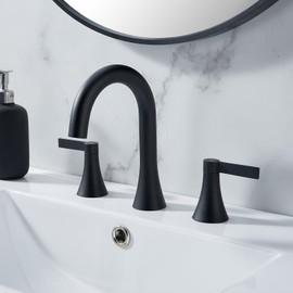 VAPSINT Matte Black Bathroom Faucet 3 Hole, 8 Inch Widespread Bathroom Sink Faucet with Pop-Up Drain and Supply Lines, Commercial 2 Handle Stainless Steel Black Vanity Faucets