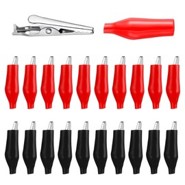 BOCAIDHK Alligator Clip, Test Clamp, 1.1 inches (28 mm), Insulated Cover, Connector, Circuit Testing, Two Colors, Red x 10 + Black (20 Pieces)