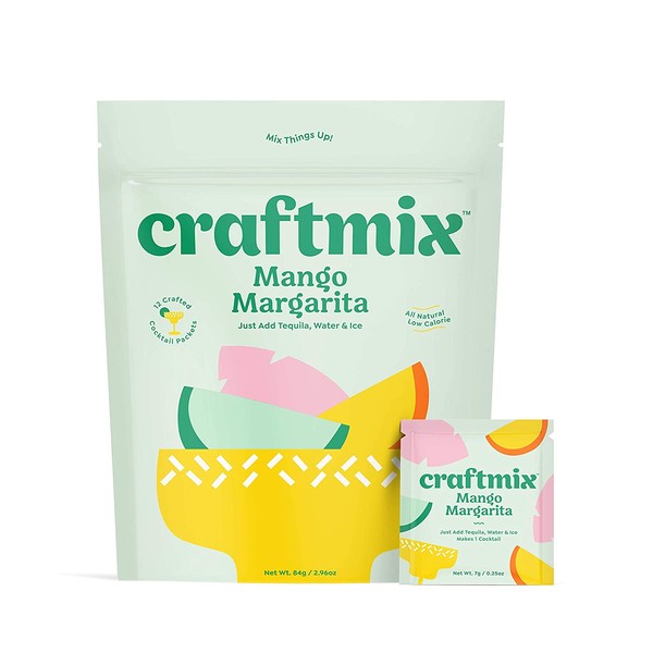 Craftmix Cocktail Mix Mango Margarita Flavor, Skinny, Natural, Low Sugar, Low Calorie, Keto, Non GMO, Low Carb Craft Drink Mixer Set, Home Kit For Parties, Liquor and Non Alcoholic Mocktails (12 Pack)