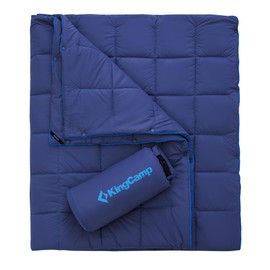KingCamp Ultralight Camping Blanket, Packable Down Alternative Puffy Wearable Blankets Weatherproof Warm Package Quilt with Snap Buttons for Outdoor, Hiking, Travel, Picnic, Stadium, 69 x 53 (Navy)