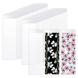 50 Pcs Bookmark Sleeves, Clear Bookmark Holder Sleeves, Plastic Blank Photo Booth Sleeves with Hole for School, Office, Wedding, Valentine's Day, Party Favors Decoration, 7 x 2.4 Inch