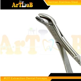 Dental Extraction Plier Syle Forceps for Extracting Upper and Lower Teeth, Upper and Lower Molars, 1st, 2nd, and 3rd - German Stainless Steel Dental Instruments (No. 217 - Universal, Cowhorn Beak)