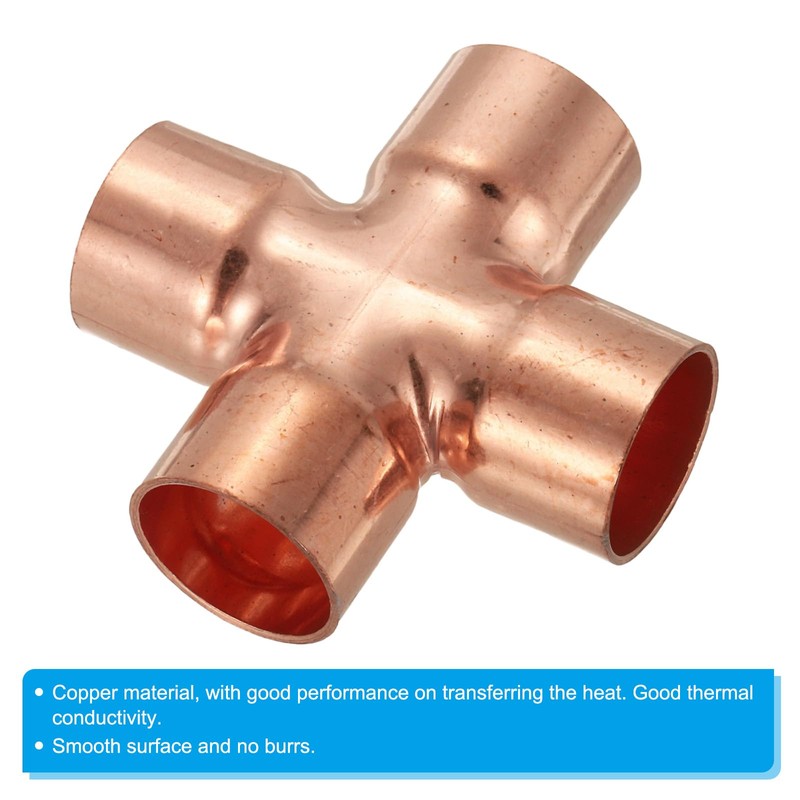 PATIKIL 7/8"(22mm) Copper Cross Pipe Fitting, 4 Way Welding Copper