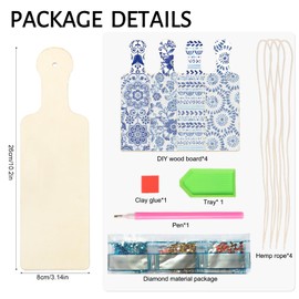 4 Pcs Diamond Art Painting Tray Board, DIY Crystal Rhinestones Diamond Art Board Indoor Kitchen Dining Table Decor, Dessert Display for Wedding, Birthday, Party, Thanksgiving (Blue White Porcelain)