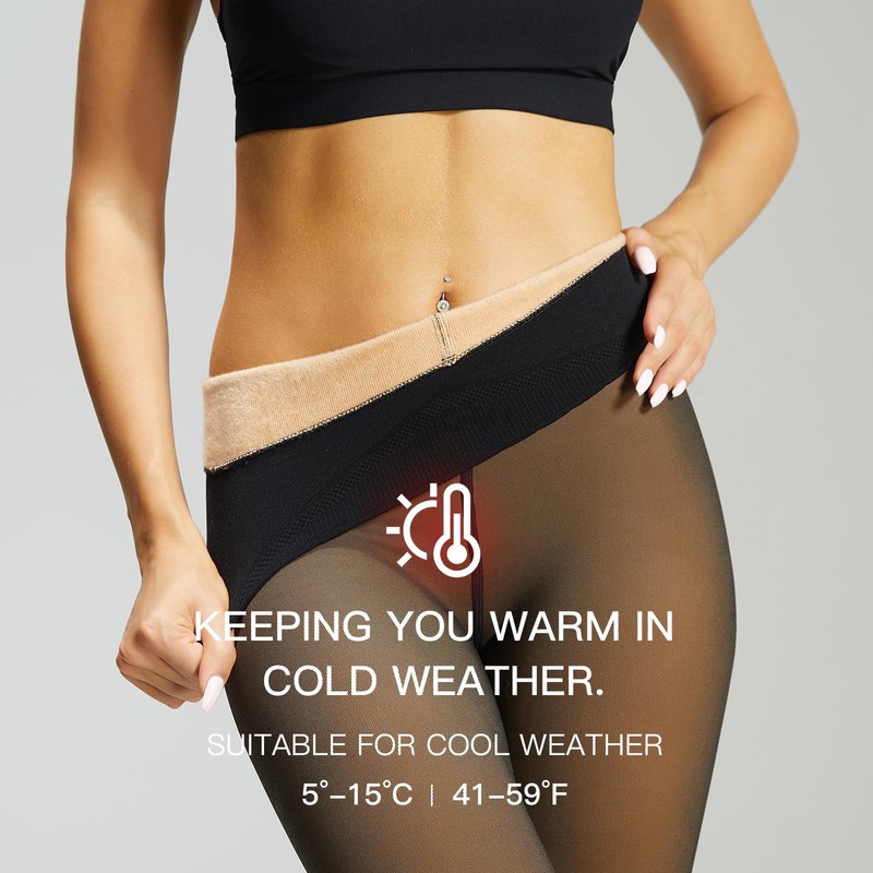 Yilanmy Women's Fleece Lined Tights, Fake Translucent Leggings Sheer Winter