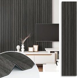 Self Adhesive Wood Slat Wall Paneling Grey/Black 3D Wood Panels for Wall Decor Soundproof Peel and Stick Wooden Grain Panel Wallpaper for Living Room Bedroom Dinner Office 11.8" x 118"