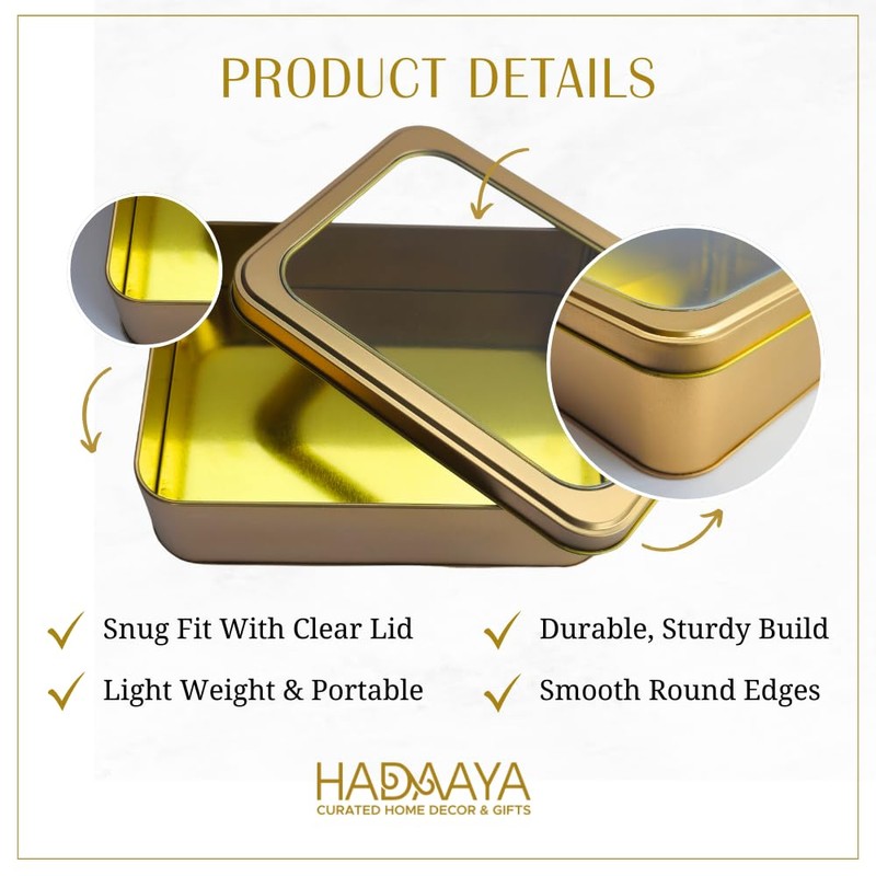 hadaaya Rectangular Tin With Clear Lid Gift box Multipurpose Kitchen
