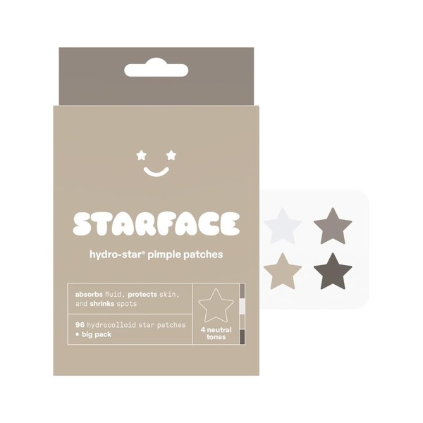 Starface Earth Star Bulk Pack Hydrocolloid Pimple Patches Absorb Fluid and Reduce Inflammation, Cute Star Shape and 4 Neutral Colors (Pack of 96)