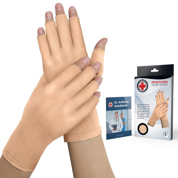 Dr. Arthritis Nude Fingerless Gloves for Women and Men: Arthritis Joint Pain Relief Compression Gloves for Comfortable Daily Tasks (Small Open Tip)