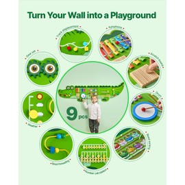 VEVOR Crocodile Activity Busy Board Wall, 9 Wall Activities Board, Montessori Sensory Wall Panel for Kids 3-12 Years, Sensory Wall Activity Board, Ideal for Toddler Playroom Nursery Classroom