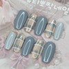 Achromatic check handmade nail tips - Oval XL / 무채색
