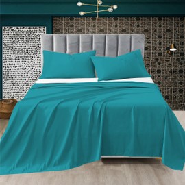 R&Z Plain Luxuary Polycotton Flat Sheets Single, Double, King, S King (Teal, King)