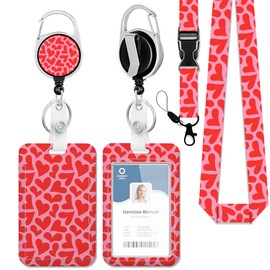 Badge Holder with Lanyard,Valentine's Day Love Lanyards for ID Badges, Badge Holder with Breakaway Lanyard Keychain, Card Protector for Women, Gifts for Teacher Nurse Workers