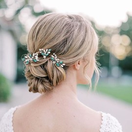 Unicra Horquillas de cristal para novia de boda, piezas de pelo para novia, accesorios para el cabello para mujeres y niñas, paquete de 3 (verde)