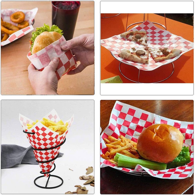100Pcs Greaseproof Paper Sheets,Food Ggrade Wrap Paper Sheets Waterproof Checkered