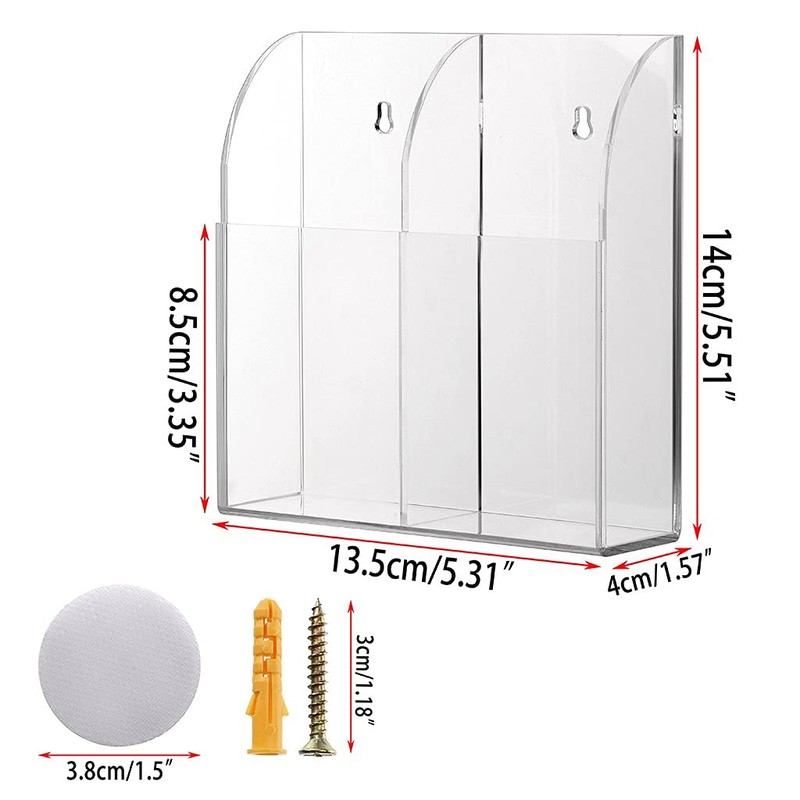 BTSKY Wall Mount Acrylic Remote Control Holder Clear Media Storage